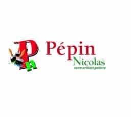 Pépin Nicolas : Artisan Peintre Qualifié Logo Pépin Nicolas artisan peintre : P rouge stylisé avec pinceaux, texte rouge 'Pépin' et vert 'Nicolas votre artisan peintre'.